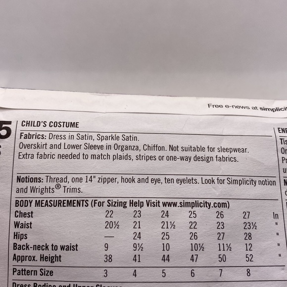 Simplicity 2065 Disney Rapunzel Tangled Girls Costume Pattern Dress Up Sizes 3-8 - Picture 7 of 9